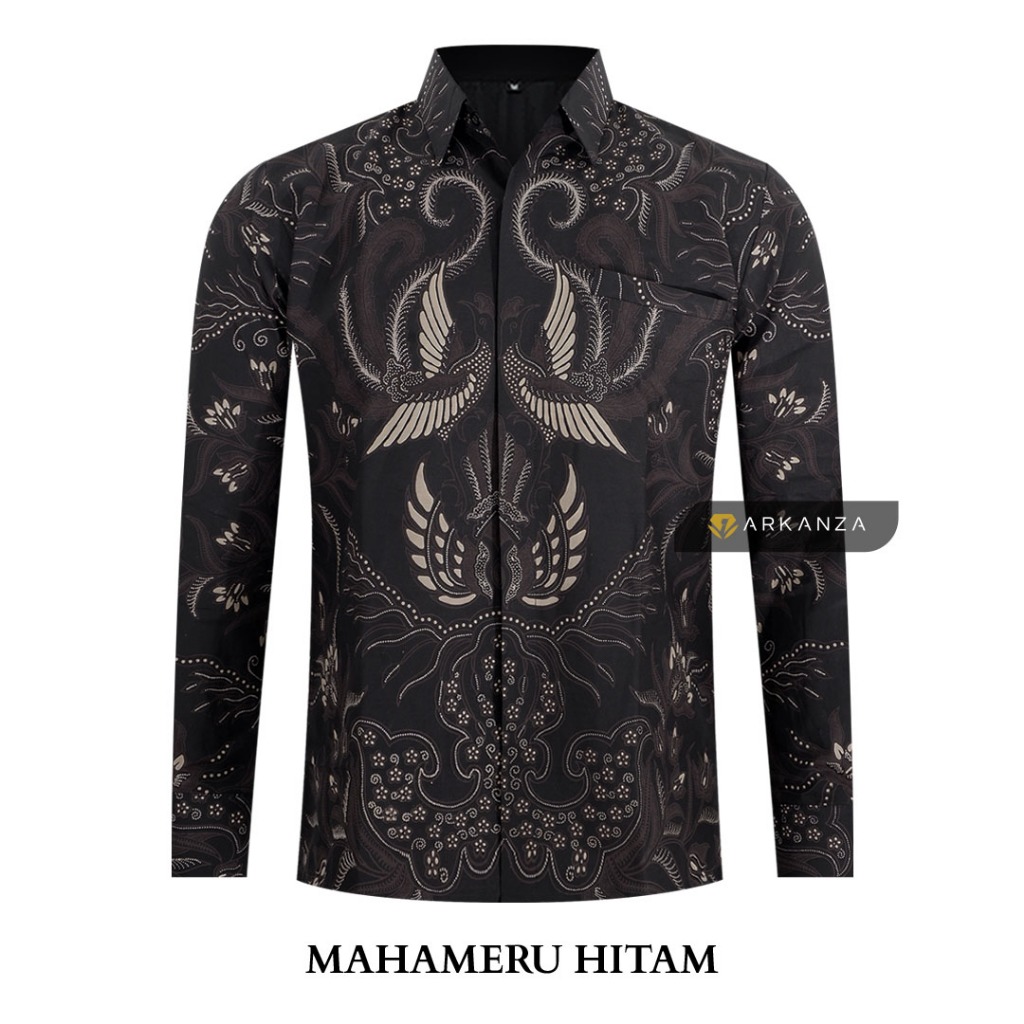 Kemeja Batik Arkanza Slimfit Lapis Furing Premium Motif MAHAMERU Hitam Batik Arkanza