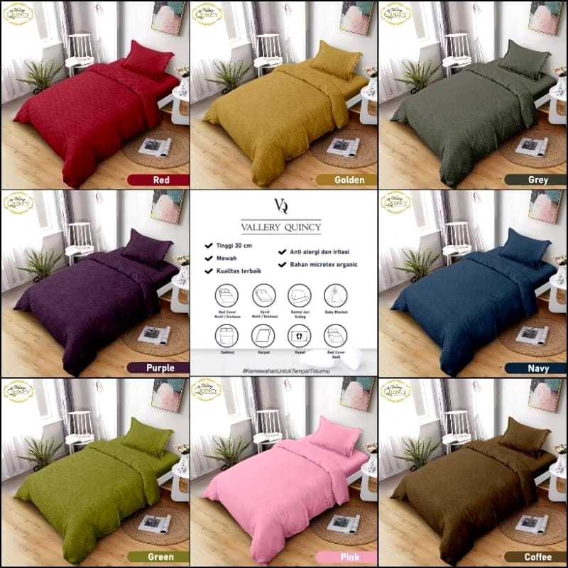 Vallery Quincy Bedcover + Sprei Polos Embossed Single T30 ( 120x200x30 ) - Sarung Bantal dan Sarung 