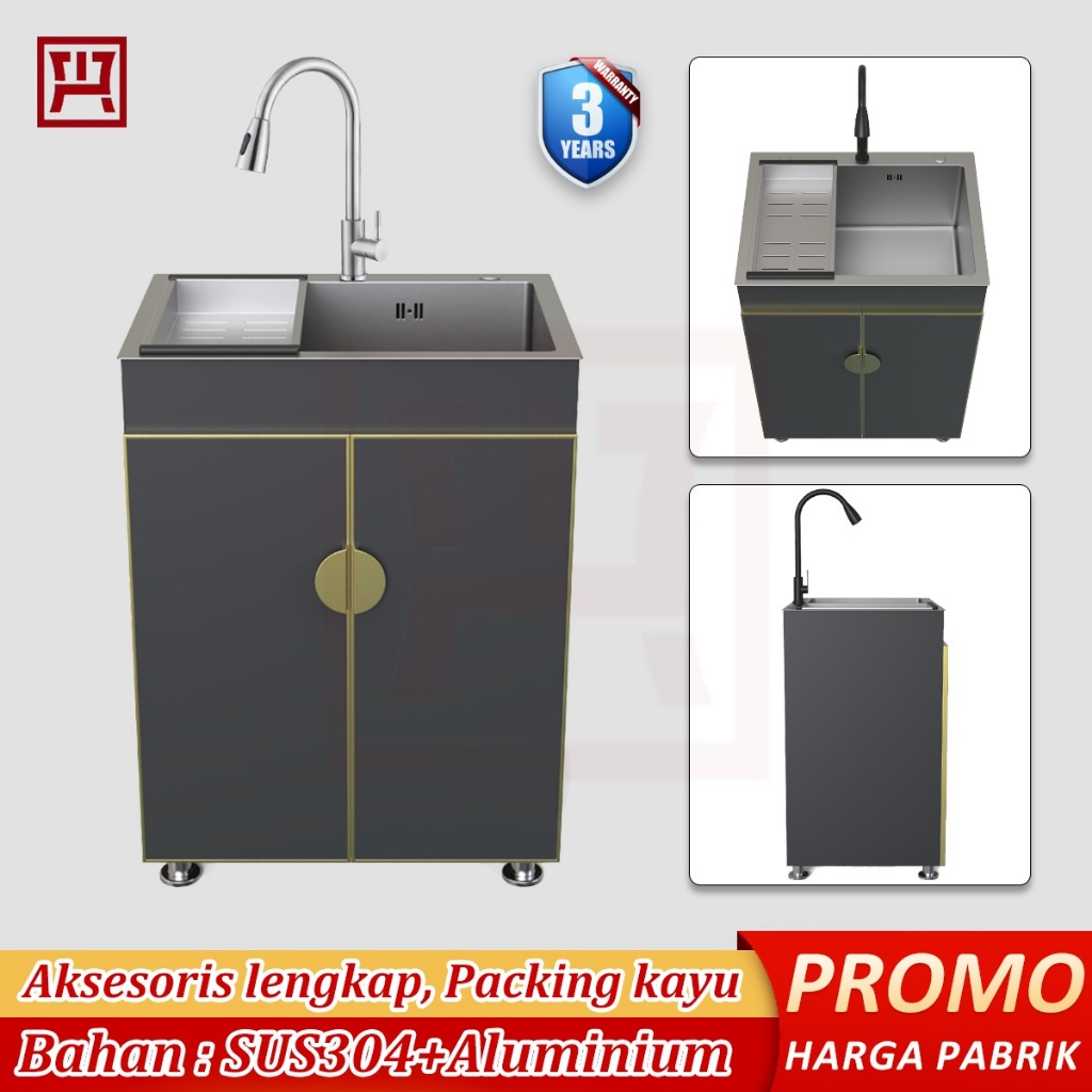 Full Aluminium+Paket Lengkap,Kitchen Sink Cabinet Portable, Wastafel Cuci Piring Portable,kabinet wa