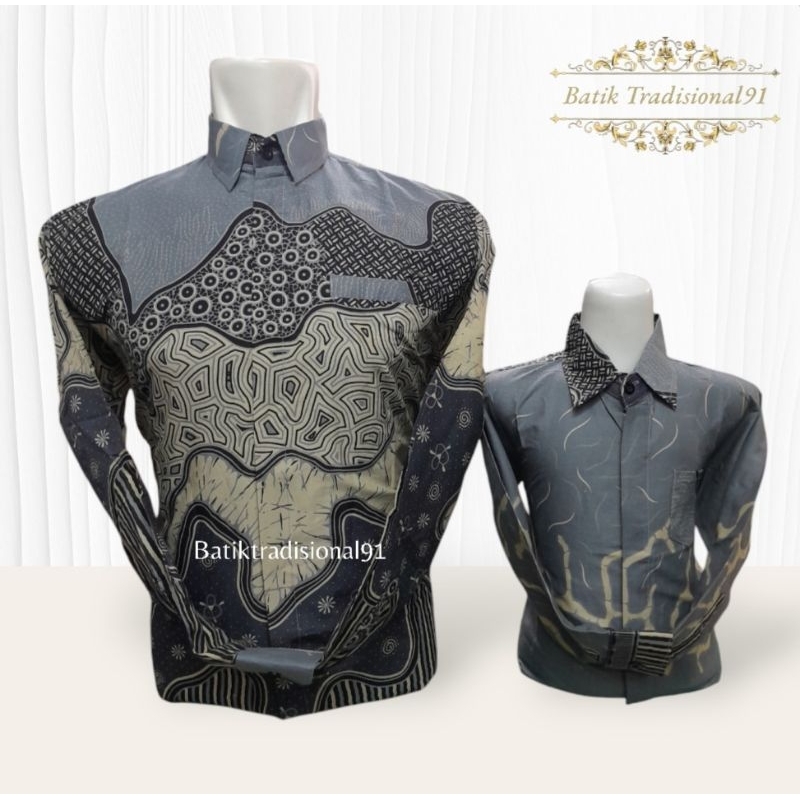 Batik Couple Ayah dan Anak Katun Solo Warna Abu Abu