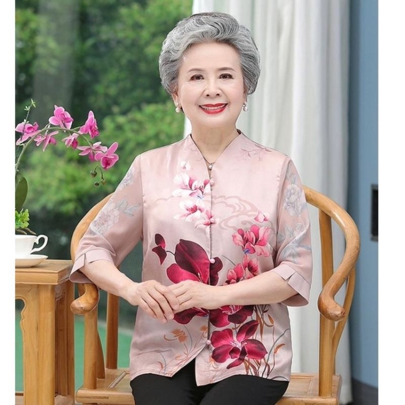 0007 CNY Longlife Cheongsam Blouse Baju Imlek Oma Nenek Lansia