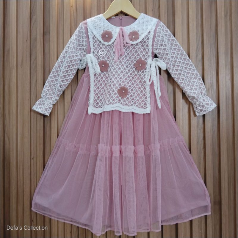 Baju gamis Dress korean anak model lebaran dan pesta elegant terbaru usia 3-10 tahun, dewasa allsize