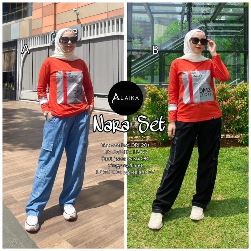 Nara Set Top Combad Ori Pant Jeanswash Ori Pinggang Karet