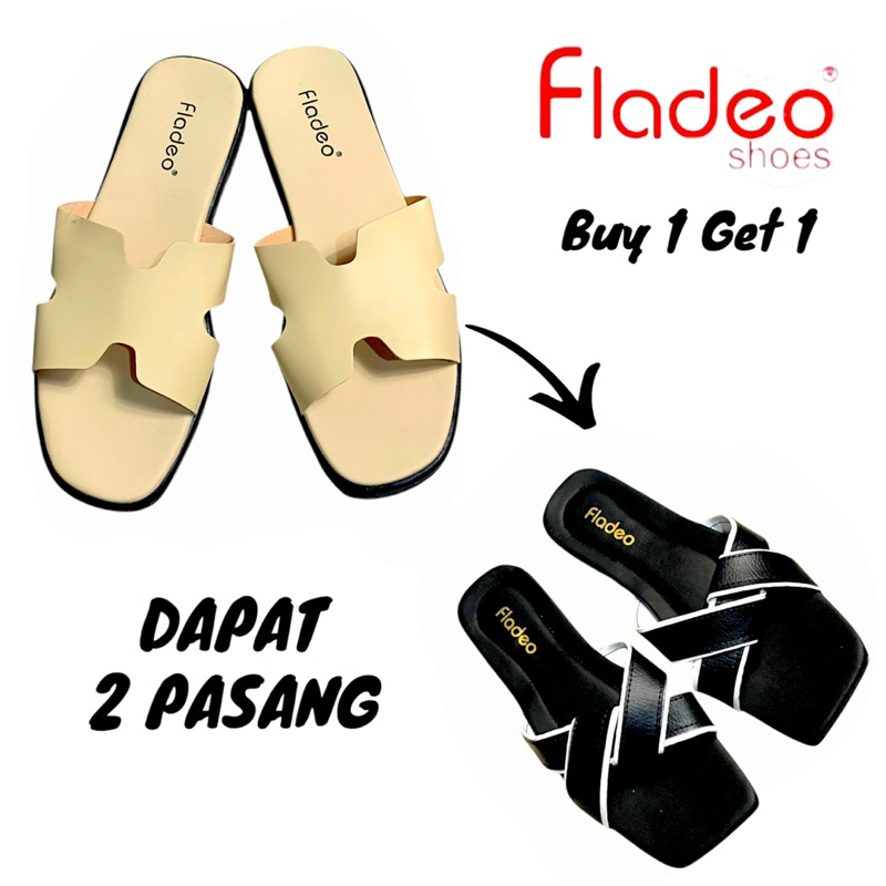 PROMO BUY 1 GET 1 Sandal wanita Selop model H & selempang || Sendal Fladeo Perempuan || Sandal Shoes