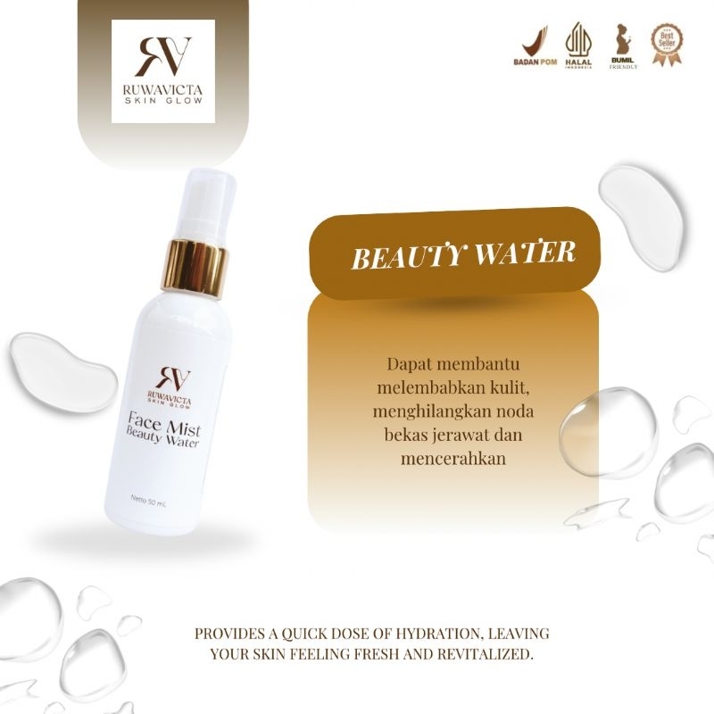 FACE MIST BEAUTY WATER || RV SKIN GLOW (menyegarkan, mencerahkan,melembabkan dan menutrisi)