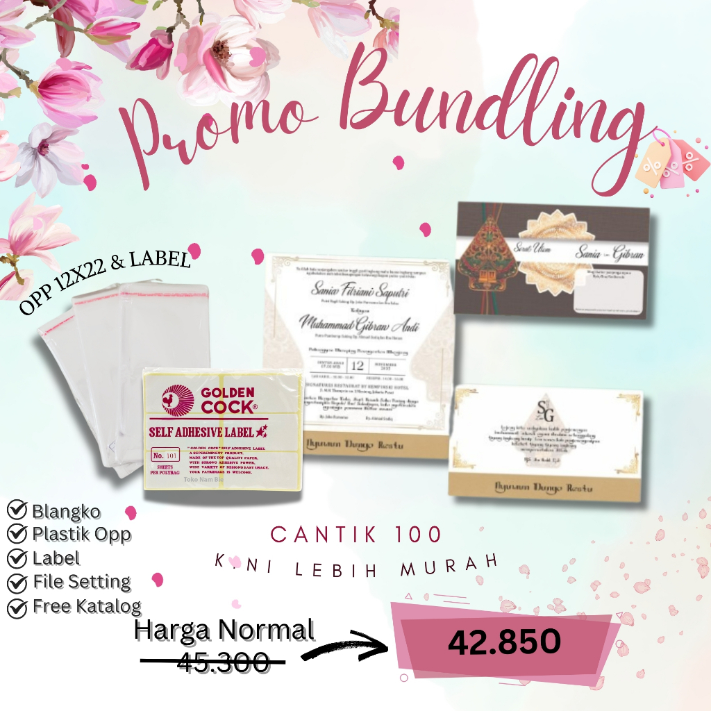 Paket Bundling Cantik 100 Opp Label|Kertas Kosong Murah|Blangko Undangan Murah|Blangko Undangan |Bla