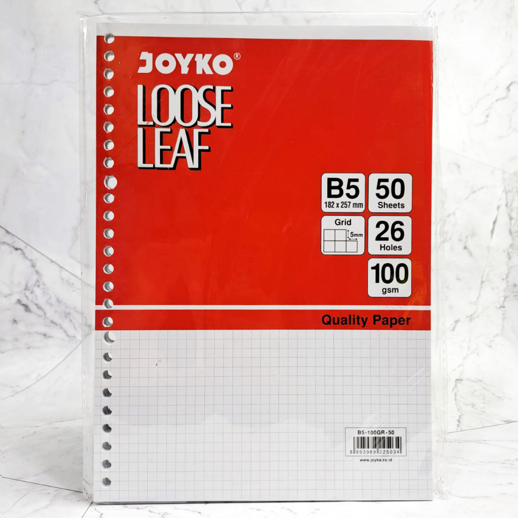 

Kertas Binder Joyko Loose Leaf Grid B5 (182 x 257 mm) 50 Sheets 26 Holes 100 gsm B5-100GR-50