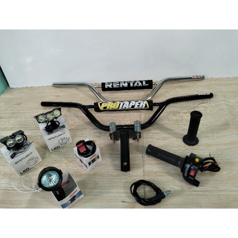 paketan stang trail+adaptor stang+gas spontan daytona 2tombol+lampu tembak LED ✓Gratis saklar lampu