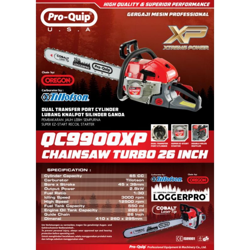 Mesin Senso 26 Inch Bar Baja Rantai OREGON 44 Mata Pro Quip QC9900XP / Mesin Chainsaw 26 inch 44 Mat