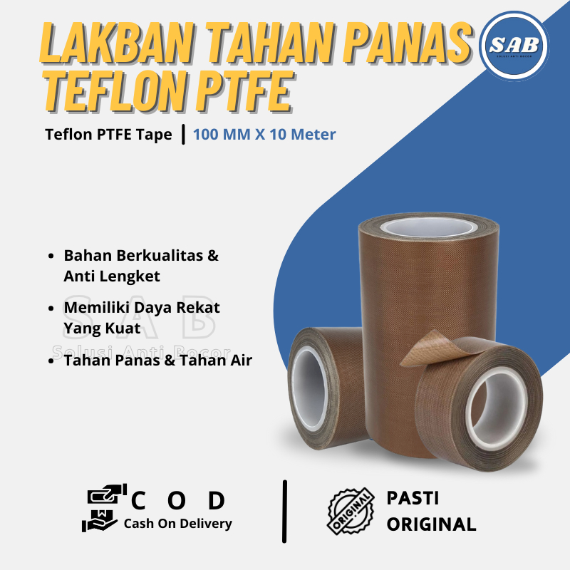 Lakban Tahan Panas Teflon Isolasi Coklat Selotip Kain Kertas PTFE High Temperature Tape 10CM