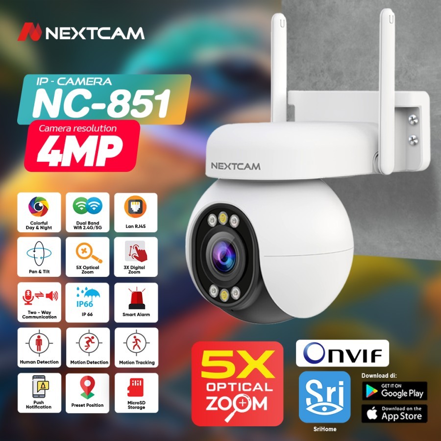 Nextcam kamera cctv 4mp 5x optical zoom nc851 smart ip camera wireless camera cctv smart alarm color