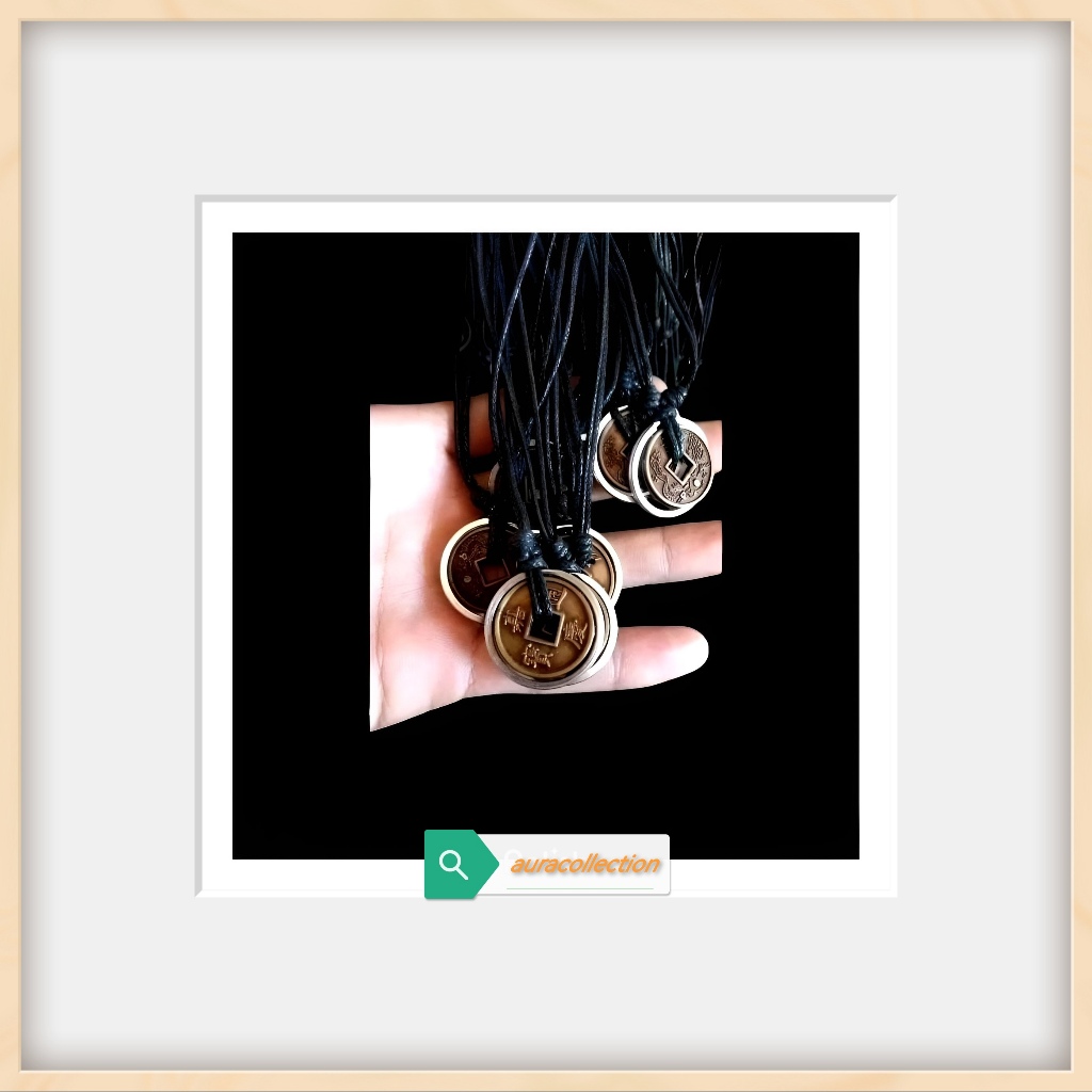 Kalung Tali Hitam Liontin Koin Cina - Aksesoris Fashion Premium Pria dan Wanita