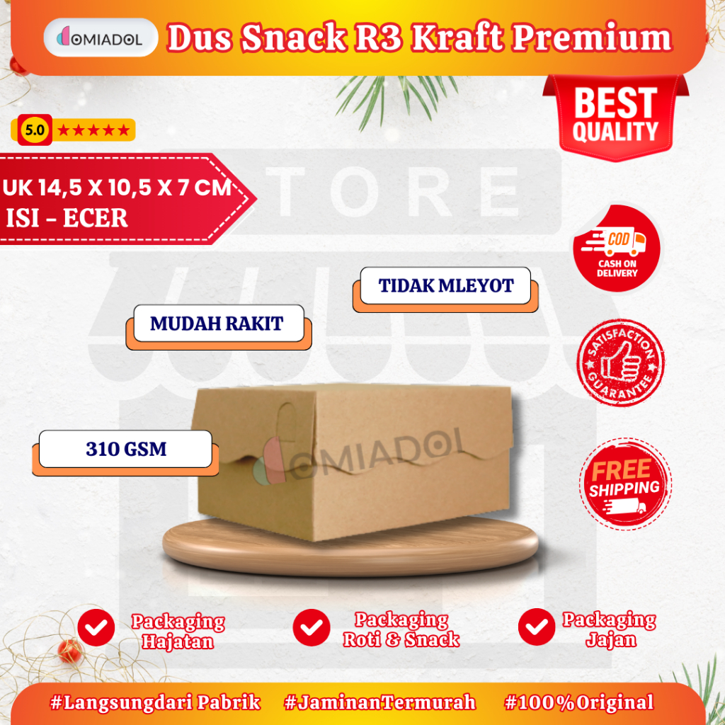 

Ecer - Box Dus Kue R3 Kraft Premium 310 Gsm - Ukuran 14,5x10,5x7