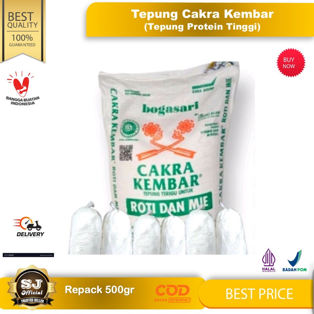 

TEPUNG TERIGU CAKRA KEMBAR Kiloan / Curah 500gr (Repack) - Tepung Terigu Protein Tinggi