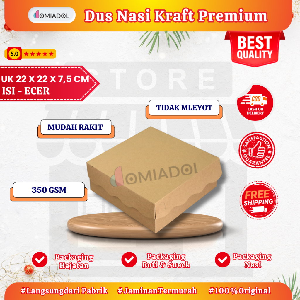 

Ecer - Box Dus Nasi Kotak R10B Kraft Premium 350 Gsm - Ukuran 22x22x7,5