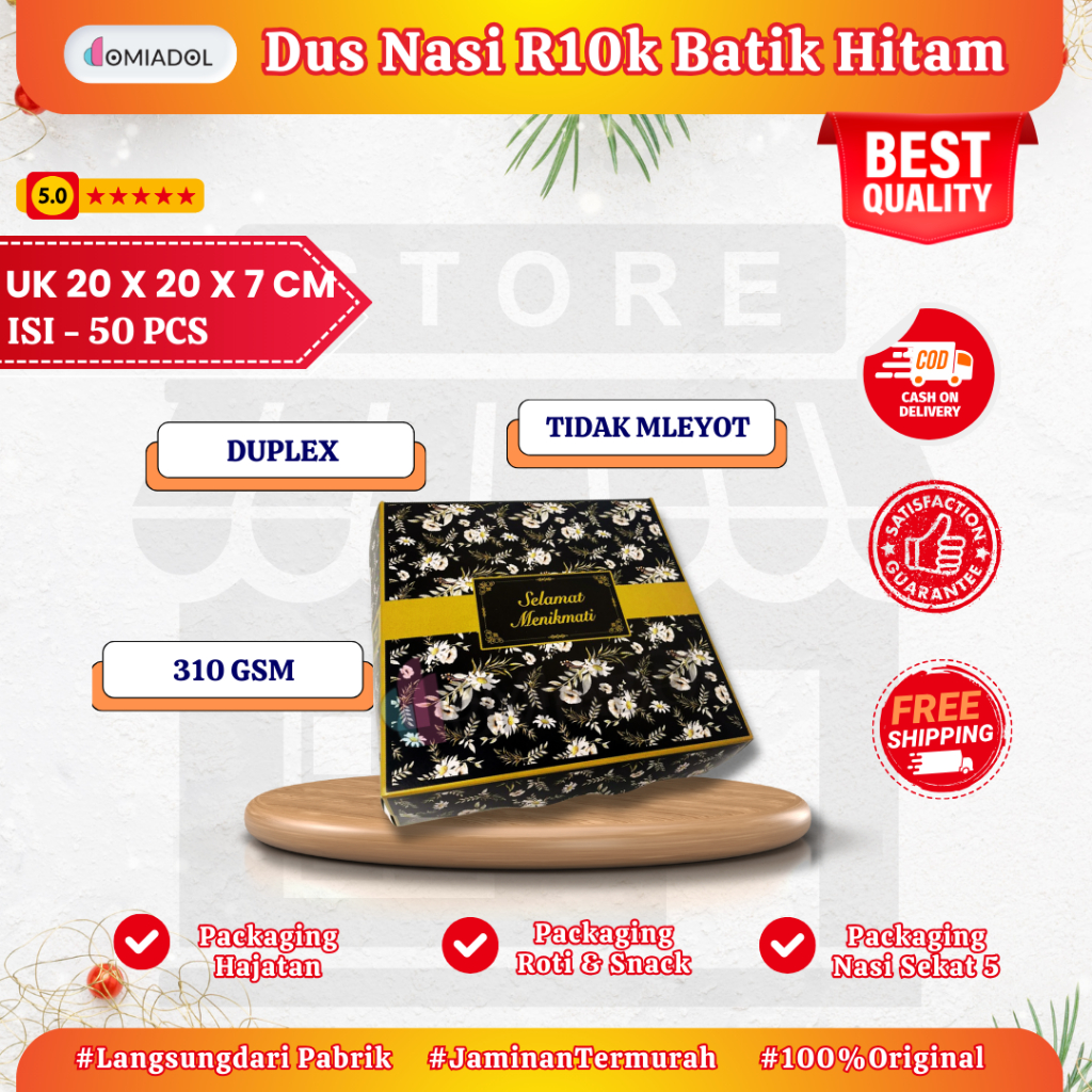 

(50 Pcs) Box Dus Nasi Kotak R10K Motif Batik Hitam Premium - Ukuran 20x20x7 cm