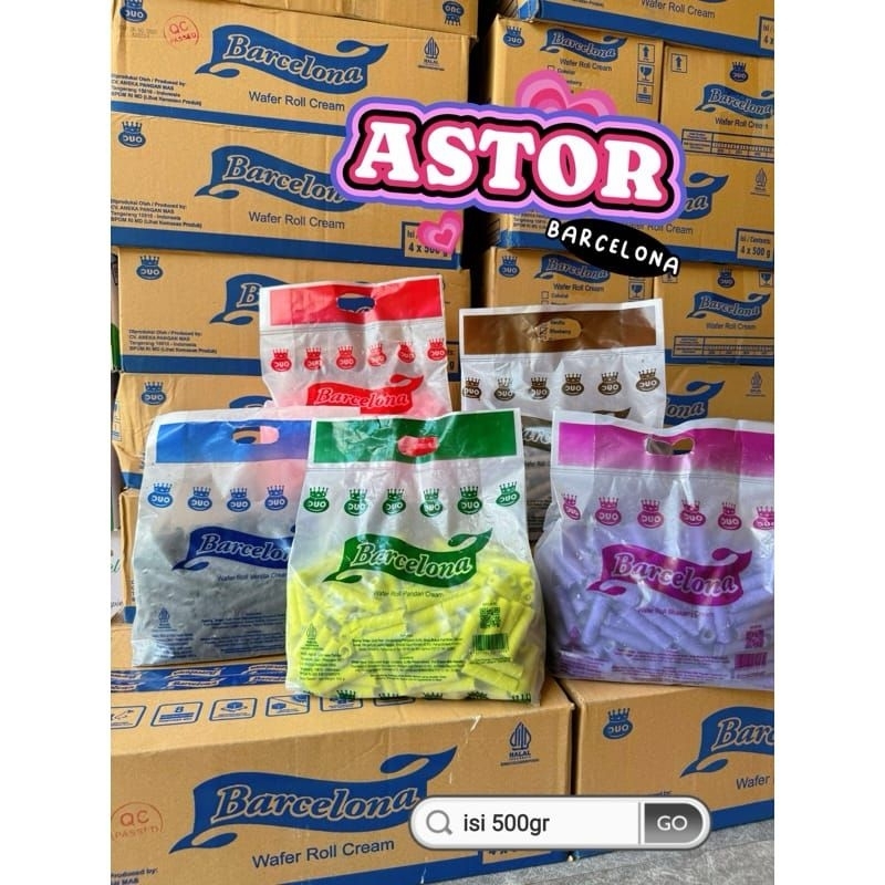 

Barcelona Wafer Roll Cream Water Astor Mini Barcelona 500gram Aneka Rasa