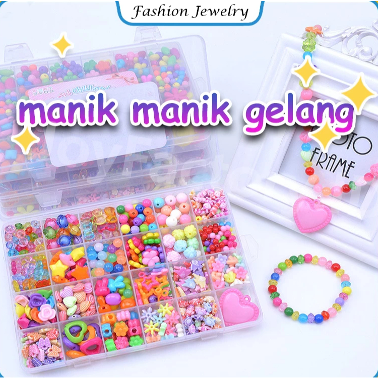 Manik Manik Gelang Set Kotak Dan Tali Bikin Gelang Sendiri Mainan Kreativitas Anak DIY Meronce Set