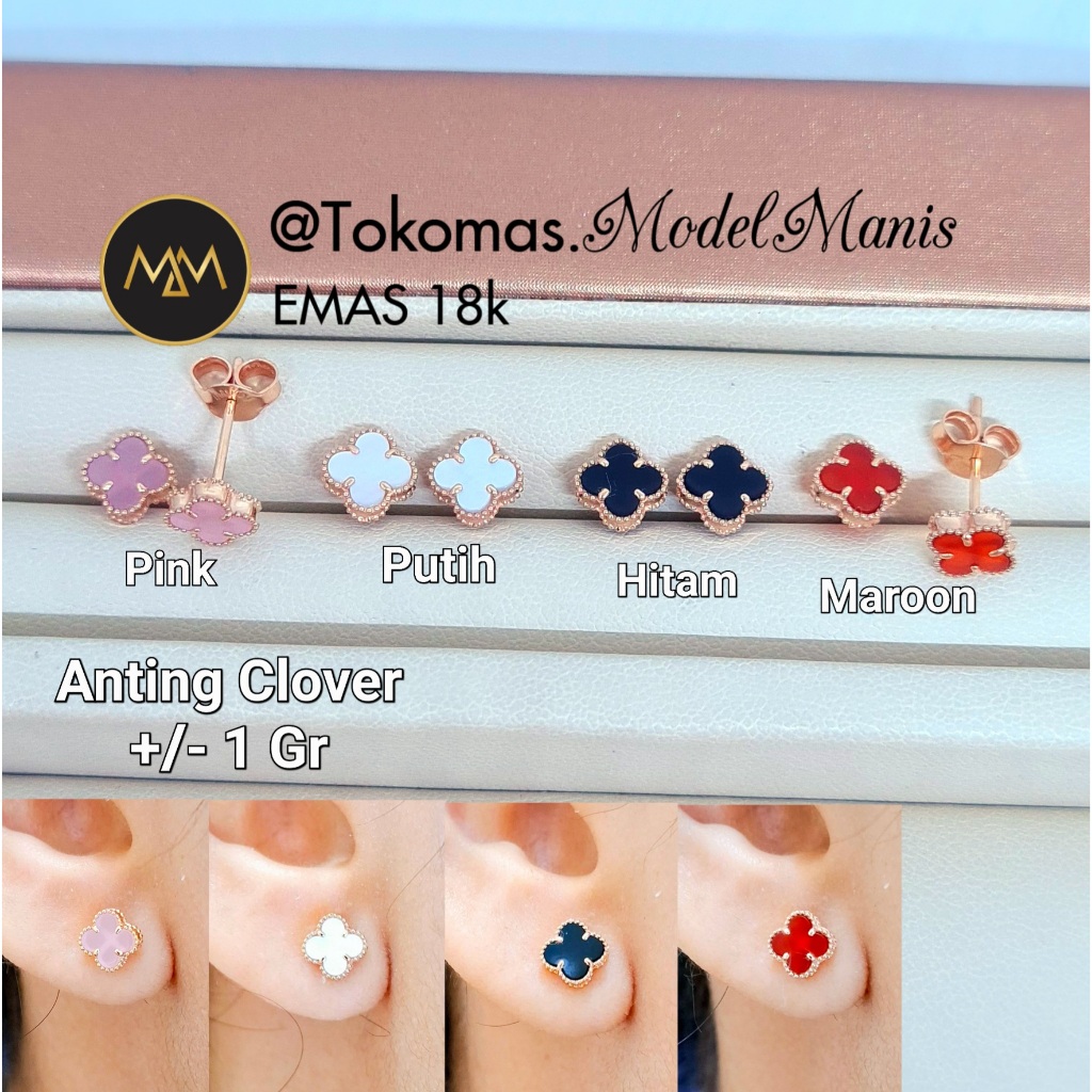 Anting Tusuk italy giwang Van Cleef Hitam putih pink emas rosegold 750 kadar 18k