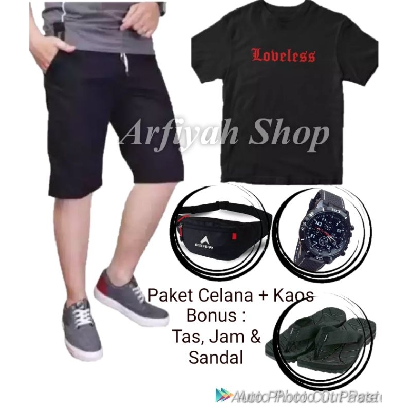AFS - SUPER SALE TERBARU PAKET KECE 5 IN 1 (KAOS LOVELES, CELPEN, TAS, JAM DAN SANDAL)