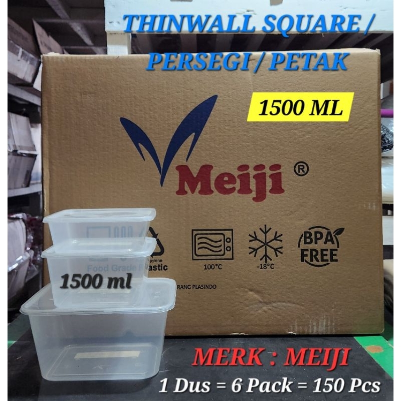 [1 DUS] THINWALL MEIJI SQUARE 1500 ML / PERSEGI / PETAK