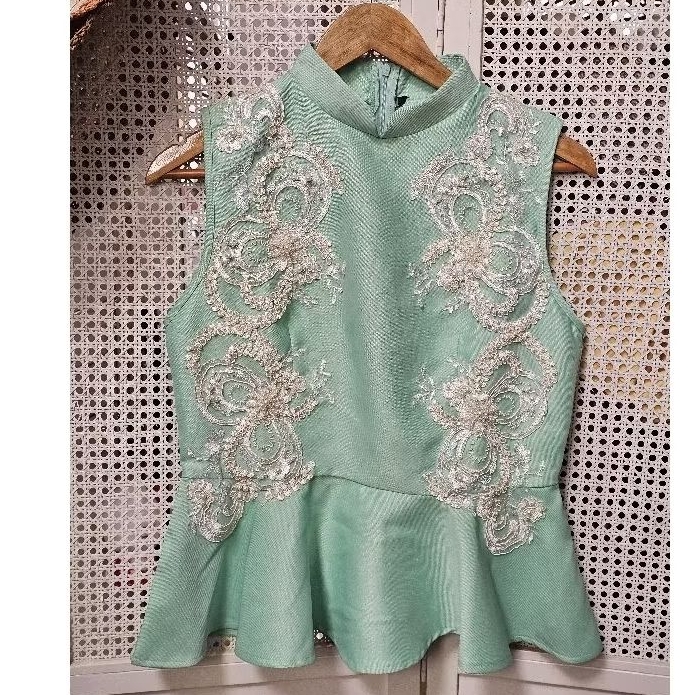 blus atasan peplum pesta bunga brokat baju mewah