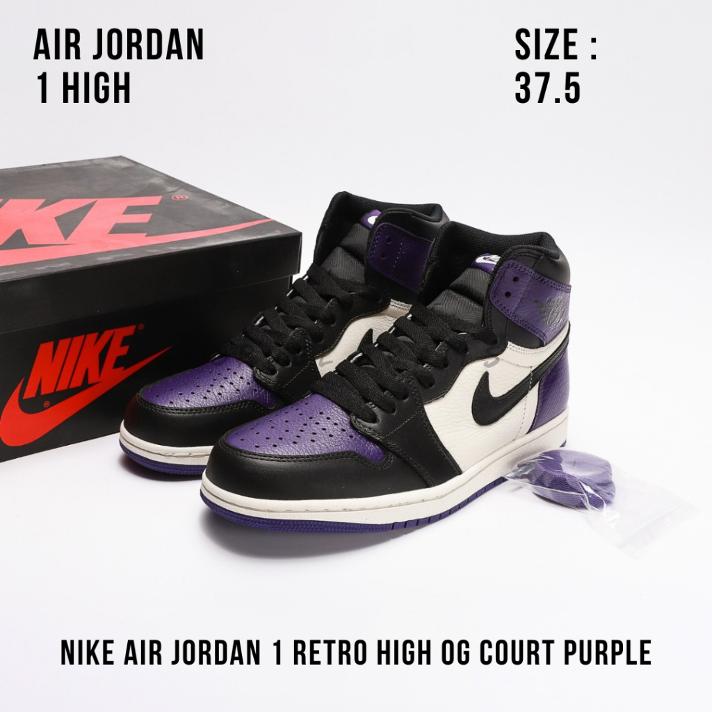 READY STOCK SIZE 37.5 - Nike Air Jordan 1 Retro High OG Court Purple BNIB ORIGINAL MATERIAL