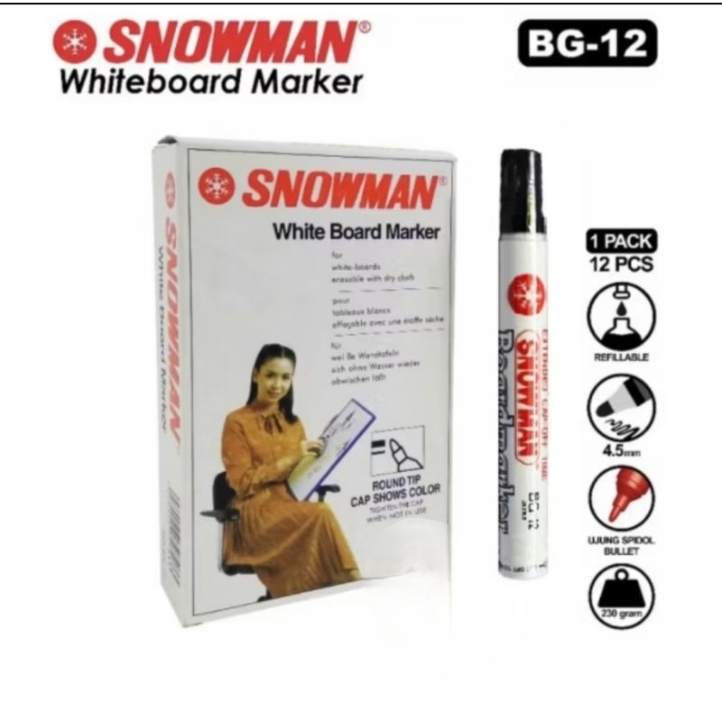 

SPIDOL SNOWMAN BG - 12 WHITE BOARD MARKER / SPIDOL SNOWNAM HITAM BISA DI HAPUS / ISI 12 PCS