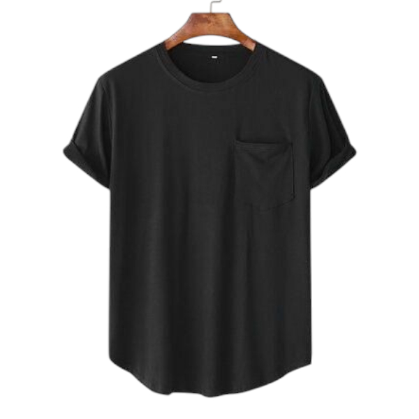 Kaos Pria Polos Hitam dengan Kantong Depan – Bahan Baby Terry Adem dan Lembut