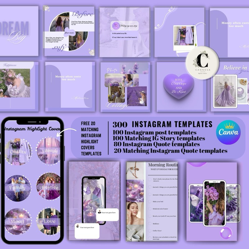 300+ Instagram Templates Bundle: Posts, Stories, Quotes, and Highlight Covers