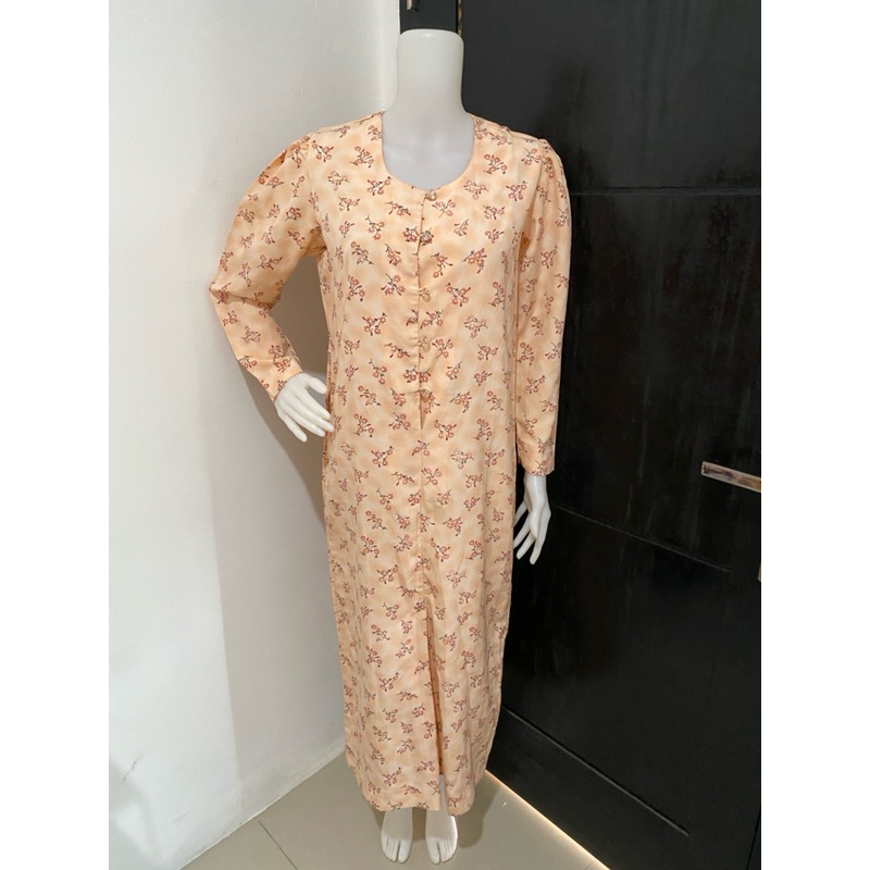 Gamis long dress midi motif bunga vintage