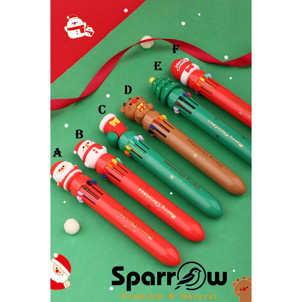 

SPARROW Pen Silikon / Silicone Pen / Pen Karakter Lucu Cantik 10 Warna MERRY CHRISTMAS (7128)