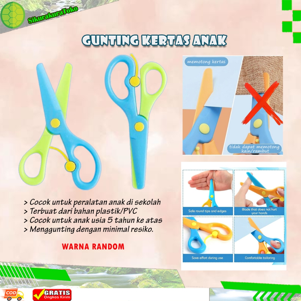 

(SDA) Gunting Kertas Anak TK - Papper Scissor For Kids - Gunting Plastik Mini Anak Kecil Alat Sekolah Pemotong Kertas Scisor
