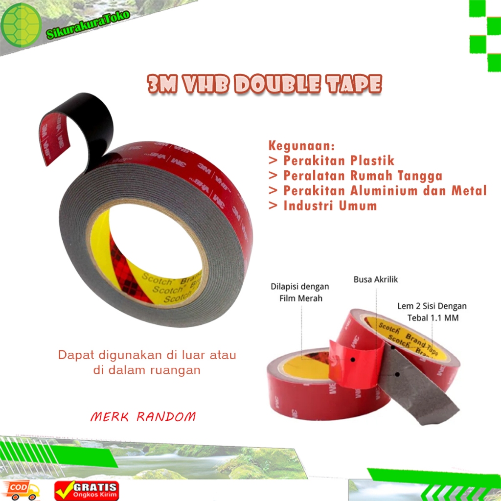

(SDA) 3M VHB DOUBLE TAPE Doubletape 1 Roll 12MM x 4.5M ORIGINAL ( 12 mm x 4,5 m )
