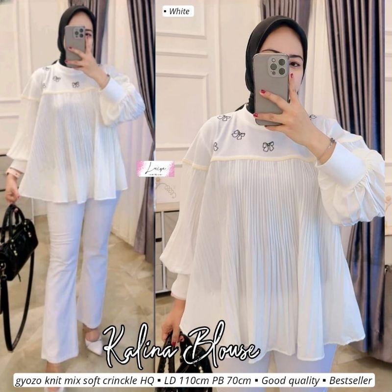 kalina blouse putih lengan panjang by laiqa tunic kondangan elegan blouse korean style blouse pliske