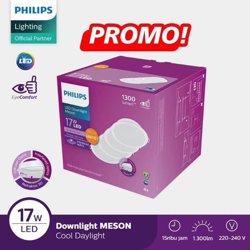 PHILIPS MESON MULTIPACK 17W 17 WATT 21W 21 WATT 24W 24 WATT LAMPU DOWNLIGHT LED PLAFON PAKET ORIGINA