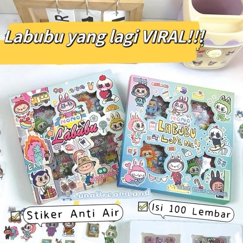 

(COD) Stiker Labubu 100pcs Lucu / Labubu Stiker Dekorasi Buku Catatan, Laptop, Cassing Hp