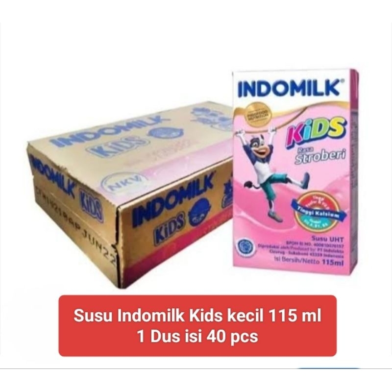 

Susu Indomilk Kids Strawberry kecil 115 ml 1 Dus isi 40 pcs