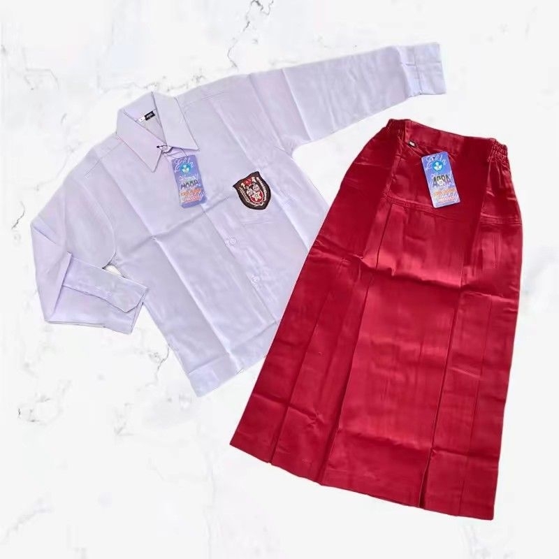 Setelan Seragam Sekolah SD MI cewek putih merah baju lengan panjang dan rok panjang merk ABBA