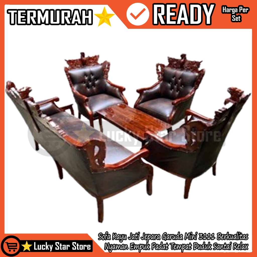 [Kargo] Sofa Sopa Jati Jepara Tamu Minimalis Garuda Mini 3111 Set Kursi Kayu Santai Cerita Jok Oscar