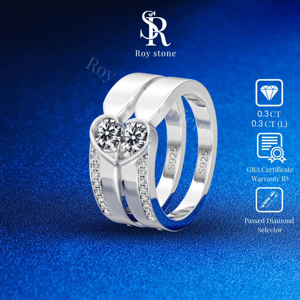 RoyStone - Cincin Wanita Moissanite Sertifikat GRA Original Lapis Emas - Couple Love Ring 1PCS