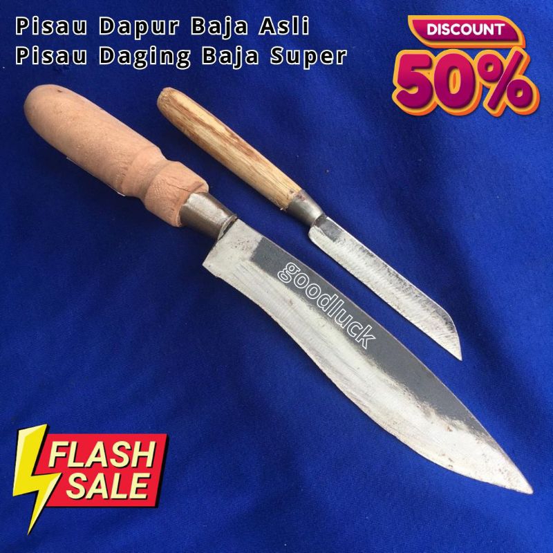 Pisau Dapur Baja Asli Daging Super-pisau pengupas kulit hewan qurban-Pisau Baja khas Jawa-promo pisa