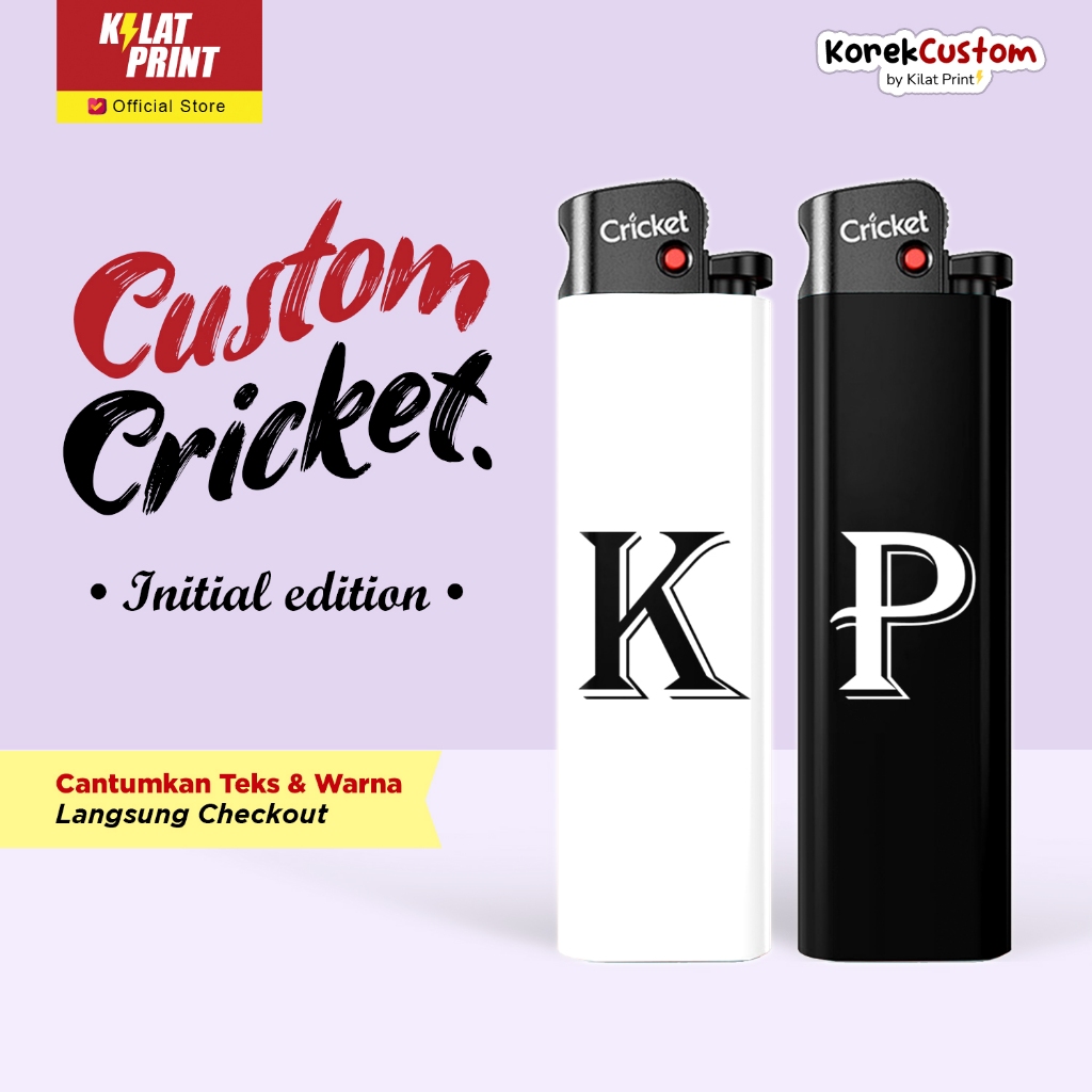 Custom Korek Cricket Bucin Hadiah Cowok Nama Initial Edition