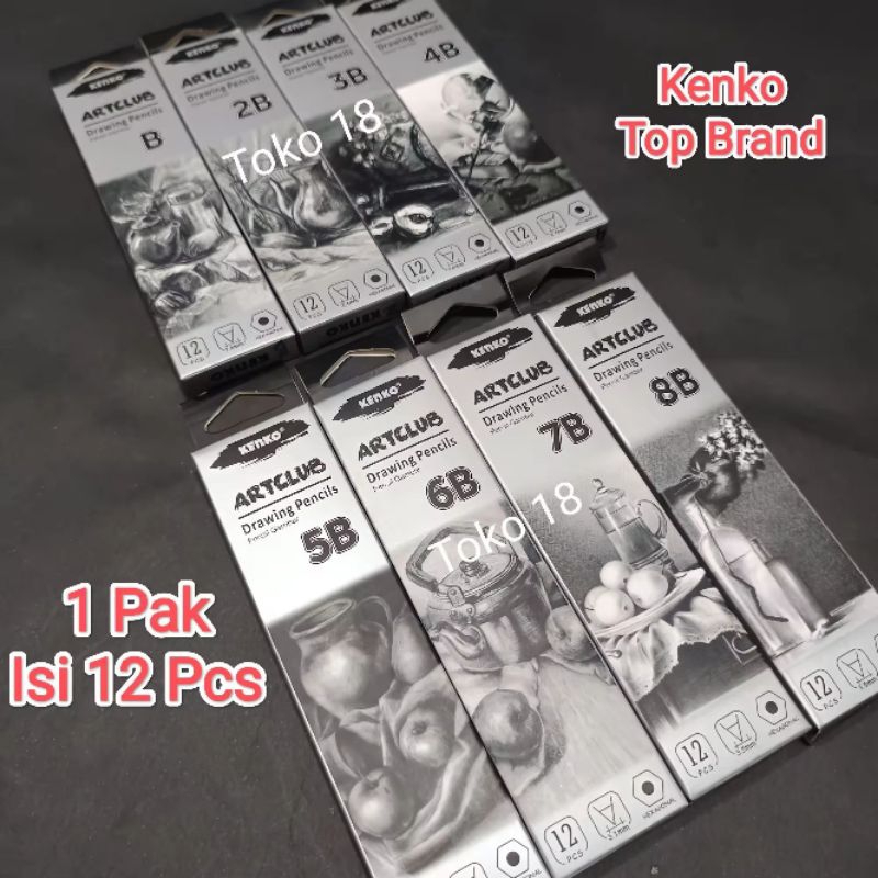1 Pak Pensil B,2B,3B,4B,5B,6B,7B,8B Kenko(Isi 12 Pcs) Pensil 8B Kenko / Drawing Pensil Kenko