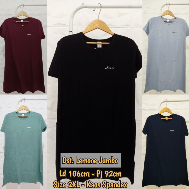 Daster Lemone Spandek Polos Jumbo / Dress Wanita Casual Kaos Xxl