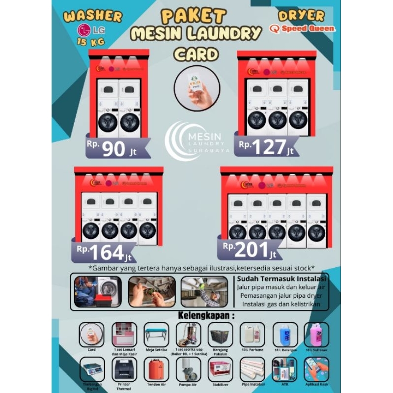 Paket usaha laundry Card sistem 2 Set LG 15 kg dan Speedqueen