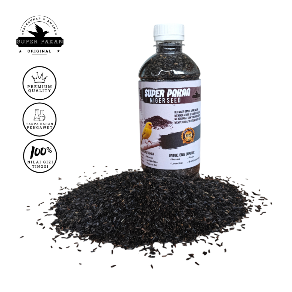 Super Pakan NIGER SEED 500 Ml Biji Grade Blackthroat Red Siskin Niger Seed Finch Lovebird Kenari