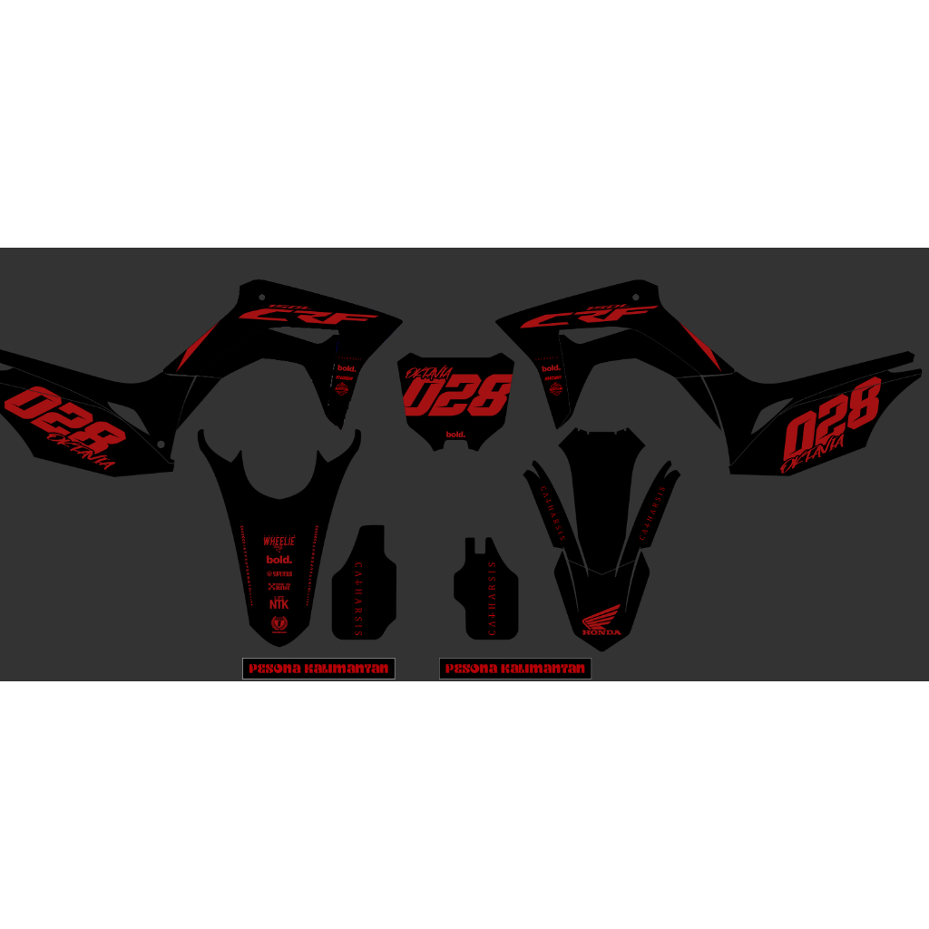 Decal CRF 150 L MOTIF simpel hitam list merah