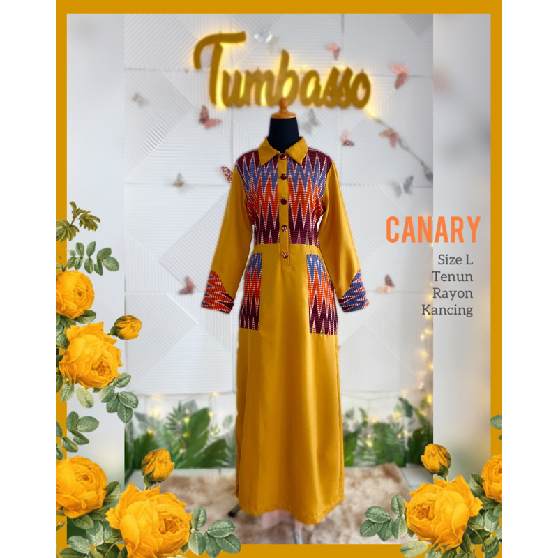 Canary- Dress batik gamis wanita simple muslim tenun simple elegan by Tumbasso.id