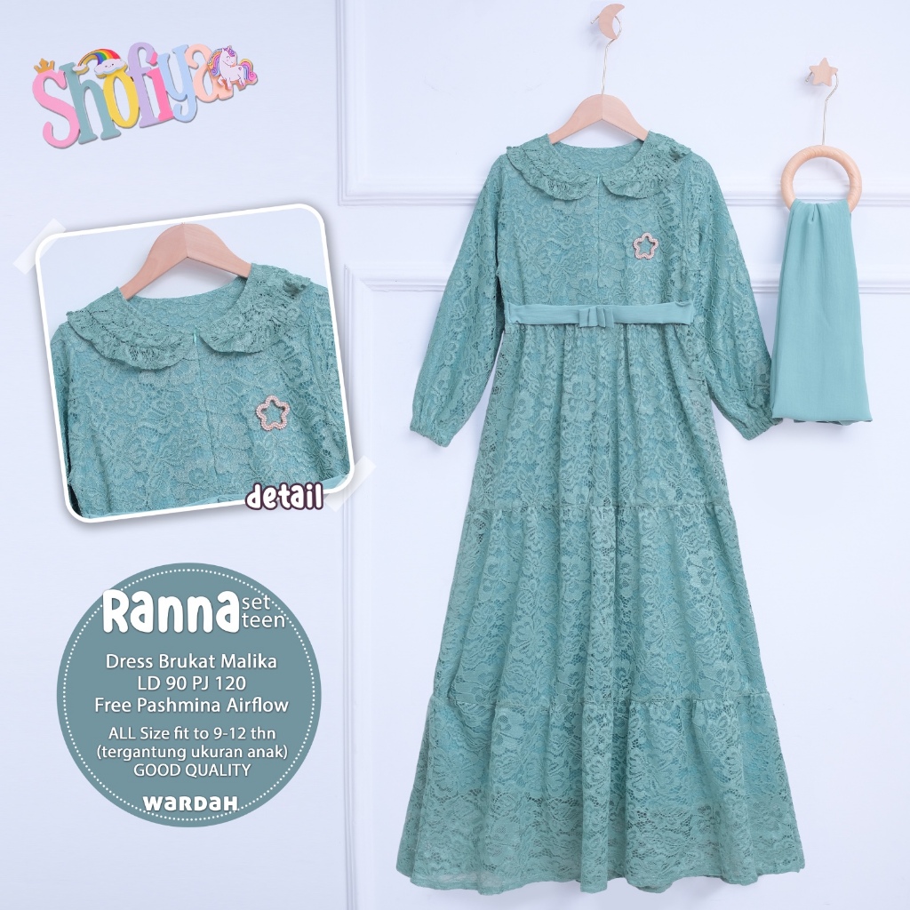 Ranna Dress Brokat Terbaru Lebaran Gamis Anak Usia Tanggung 9-12 Tahun